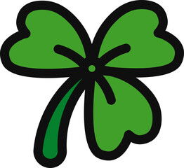 Sticker - Clover leaf icon in green and black color.