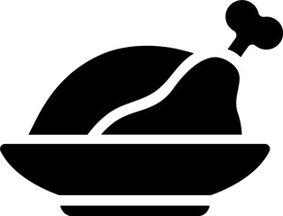 Wall Mural - B&W illustration of roast chicken on plate icon.