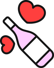 Sticker - Vector illustration of hearts with champagne bottle icon.