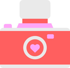 Sticker - Flat style digital camera icon in red and pink color.