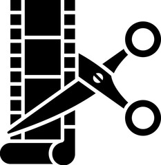 Sticker - Glyph film strip with scissors icon or symbol.