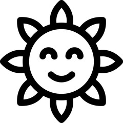 Sticker - Line art illustration of happy cartoon flower face icon.