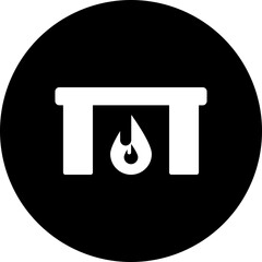 Sticker - Fireplace icon in b&w color.