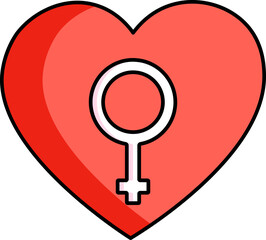 Sticker - Female Symbol on Heart Shape icon in Orange and White color.