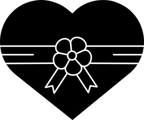 Sticker - Heart Shape Gift Box Icon In B&W Color.