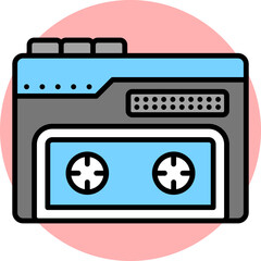 Poster - Tape recorder icon in blue and gray color.