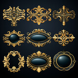 Fototapeta Storczyk - Vintage gold frame flat design set, gold luxury color, set of vintage patterns.