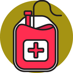 Sticker - Blood bag icon on green round background.