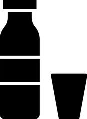 Sticker - Bottle And Glass Icon In Glyph Style.