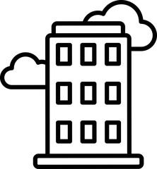 Canvas Print - Skyline building with cloud icon in black line art.