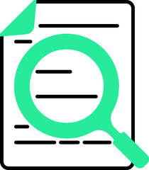 Sticker - Search document paper icon in black and green color.