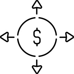 Poster - Money distribution icon in black line art.