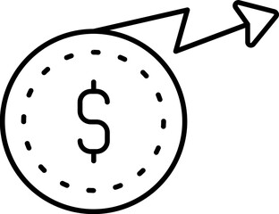 Wall Mural - Black line art illustration of Dollar money growing arrow icon.