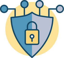 Poster - Encryption lock with shield icon in yellow and blue color.