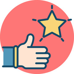 Canvas Print - Thumb up with star icon on red round background.