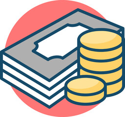 Poster - Flat style cash money stack of banknote with coin icon.