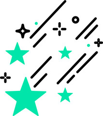 Sticker - Falling stars icon in green and black color.