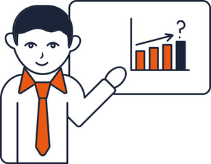 Poster - Illustration of Businessman Presentation with Bar Graph Screen and Question icon.