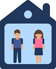 Sticker - Stay home with man and woman icon in flat style.