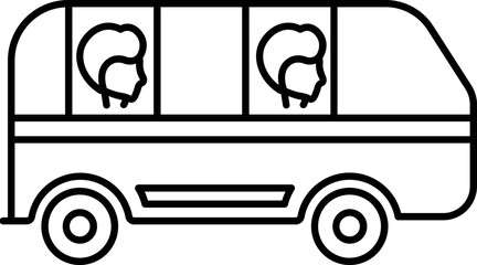 Sticker - Black line art illustration of Traveling people in bus with social distancing icon.