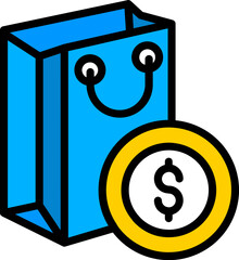 Poster - Shopping Bag with Money Icon in Yellow and Blue Color.