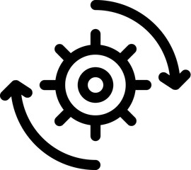 Sticker - Black line art illustration of rotate cogwheel or setting icon.