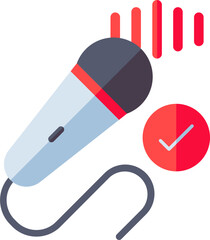 Poster - Microphone check icon in red and gray color.