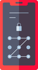 Poster - Password lock pattern on smartphone screen icon in gray and red color.