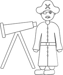 Poster - Pirate Man with Telescope Line Art Icon in Flat Style.