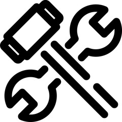 Sticker - Hammer and Wrench icon in black thin line art.