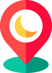 Sticker - Vector Illustration of Crescent moon on map pin icon.