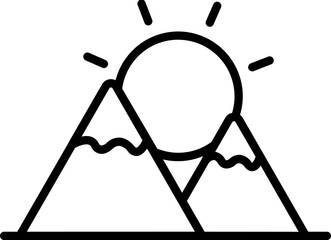 Sticker - Mountain with Sun icon in black line art.