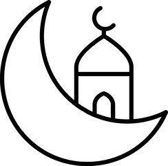 Sticker - Crescent Moon with Mosque icon in black line art.