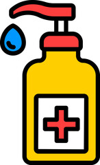 Sticker - Hand Wash Bottle Icon in Red and Yellow Color.