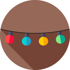 Sticker - Colorful lighting garland icon on brown circle background.