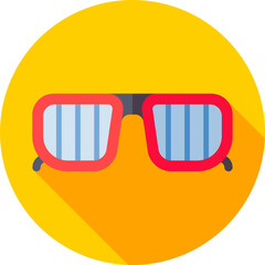 Sticker - Red and Blue Eyeglasses icon on yellow round background.