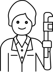 Poster - Line Art Illustration of Plumber Holding Wrench Icon.