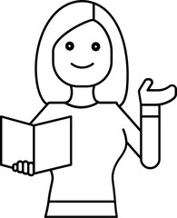 Wall Mural - Woman Teacher Holding Open Book Icon in Thin Line Art.