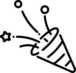 Poster - Party popper icon in black line art.