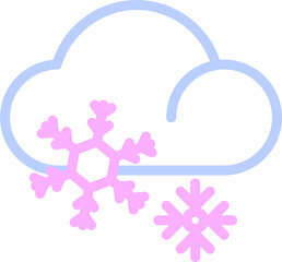 Canvas Print - Cloud With Snowflake Icon In Blue And Pink Thin Line Art.