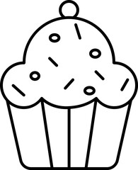 Canvas Print - Cupcake or Muffin Icon in Black Line Art.