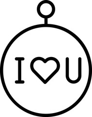 Poster - I Love You message in locket or pendant icon in black line art.