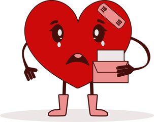 Poster - Crying Heart Character With Letter Icon In Red And Brown Color.