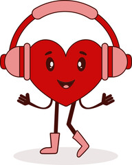 Canvas Print - Vector Illustration Of Cartoon Heart Wear Headphone.