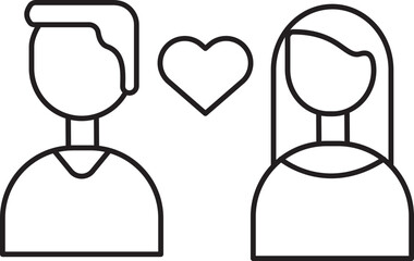 Sticker - Loving Couple Character Icon In Black Outline.