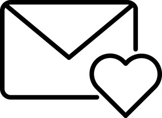 Sticker - Black line art illustration of Love letter or mail icon.