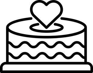 Poster - Heart symbol on cake icon in thin line art.