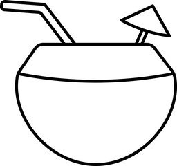 Sticker - Coconut Drink Icon In Black Line Art.