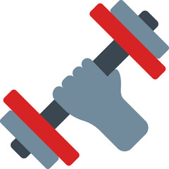 Sticker - Hand Holding Dumbbell Icon In Gray And Red Color.