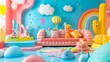 A whimsical array of playful characters frolic amidst a soft pop-art backdrop
